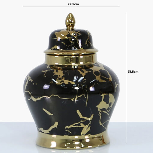 Medium Black And Gold Ceramic Ginger Jar Vase Home Decoration 31cm