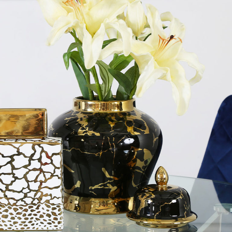 Medium Black And Gold Ceramic Ginger Jar Vase Home Decoration 31cm