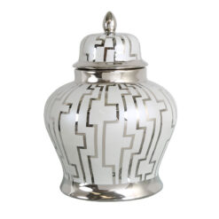 Medium Grey And Silver Ceramic Ginger Jar Vase Home Decoration 30cm