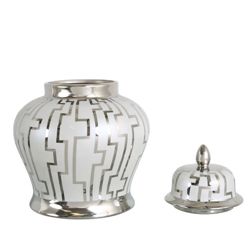 Medium Grey And Silver Ceramic Ginger Jar Vase Home Decoration 30cm