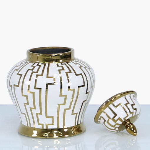 Medium White And Gold Ceramic Ginger Jar 30cm