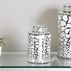 Medium White And Silver Ceramic Ginger Jar Vase Home Decoration 20cm