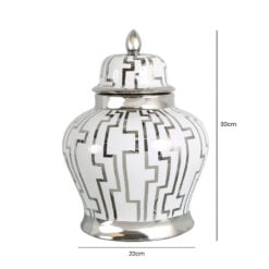 Medium White And Silver Ceramic Ginger Jar Vase Home Decoration 30cm