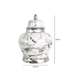 Medium White And Silver Ceramic Ginger Jar Vase Home Decoration 31cm