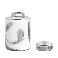 Medium White And Silver Leaf Ceramic Ginger Jar Vase Decoration 20cm