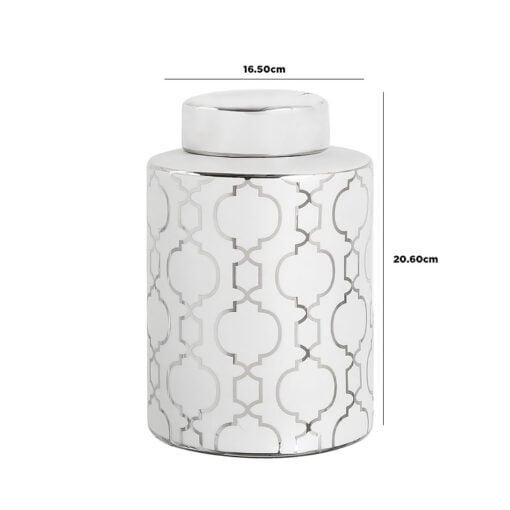 Sahara Medium Grey And Silver Round Ceramic Ginger Jar Vase 20cm