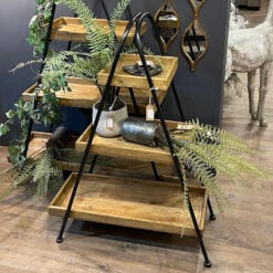 Small Industrial Style Wood And Black Metal Display Shelf Plant Stand