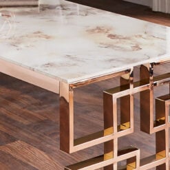 Cleo Rose Gold Stainless Steel And White Marble Glass Coffee Table