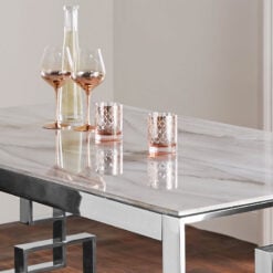 Cleo Silver Plated Stainless Steel And White Marble Glass Dining Table