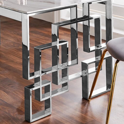 Cleo Silver Plated Stainless Steel And Marble Glass Dining Table