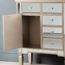 Georgia Champagne Luxe Mirrored Chest of 5 Drawers 1 Door Cabinet