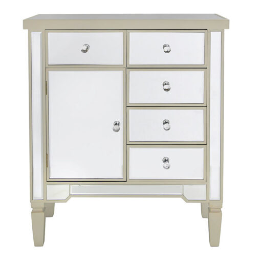 Georgia Champagne Luxe Mirrored Chest of 5 Drawers 1 Door Cabinet
