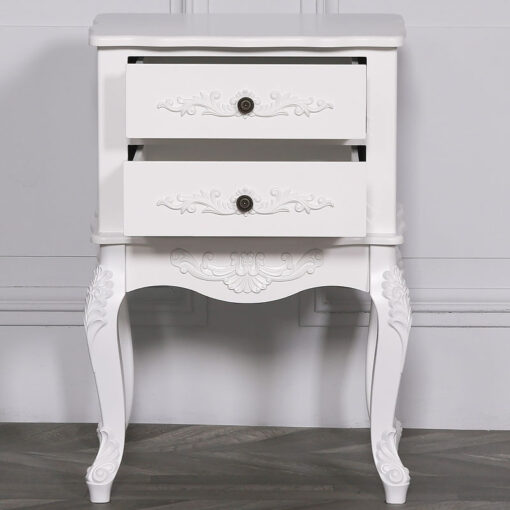 Louis French Style Country House Rococo Hardwood White Bedside Cabinet