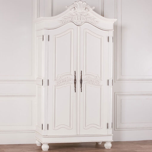 Louis French Style Country House Rococo White Carved Mahogany Wardrobe