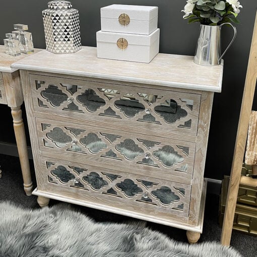 Newport Mirrored 3 Drawer Hampton Style Cabinet Sideboard Chest
