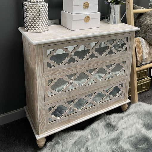 Newport Mirrored 3 Drawer Hampton Style Cabinet Sideboard Chest