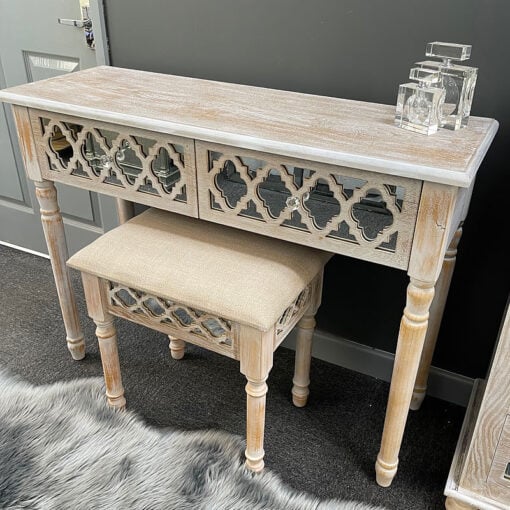 Newport Mirrored Glass Set Of 2 Drawer Console Table And Stool