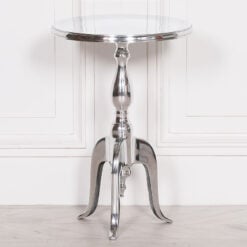 Silver Aluminium Round Tripod Side Table End Table