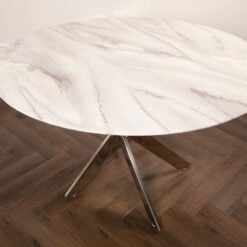 Silver Plated Stainless Steel And Grey Marble Glass Dining Table