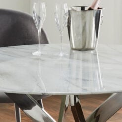 Silver Plated Stainless Steel And White Marble Glass Dining Table