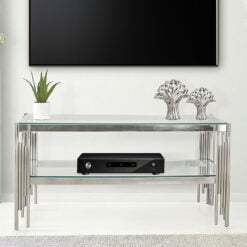 Colton Contemporary Stainless Steel And Glass TV Stand Media Unit
