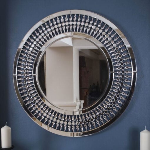 Crystal Round Feature Wall Mirror 90cm