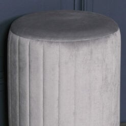 Grey Round Stool With Ribbed Sides And Gold Metal Base