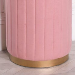 Pink Round Stool With Ribbed Sides And Gold Metal Base