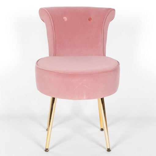 Pink Velvet Dressing Chair Stool With Gold Metal Legs