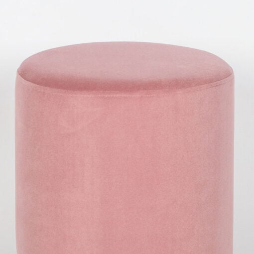 Pink Velvet Round Stool With Gold Metal Base