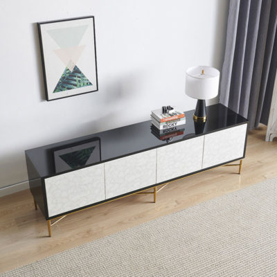 Adela 4 Door Black Media Entertainment Unit TV Stand With Gold Legs ...