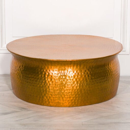 Aluminium Brass Coloured Coffee Table With Hammered Effect