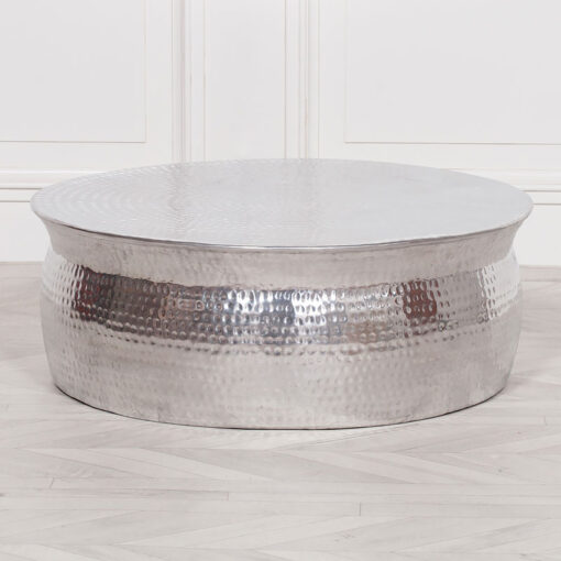 Aluminium Silver Coloured Coffee Table With Hammered Effect