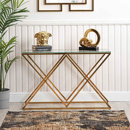 Antoinette Gold Metal And Glass Console Table Hallway Table