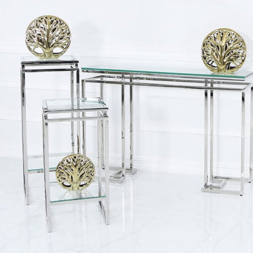 Ashton Glass and Stainless Steel Pedestal Side End Table