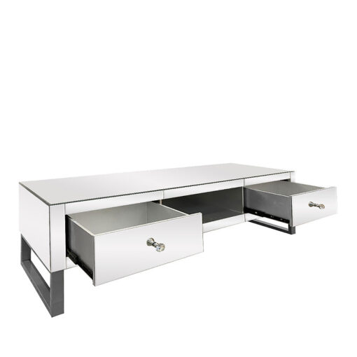 Beverly Mirrored 2 Drawer TV Stand Entertainment Unit With Metal Base