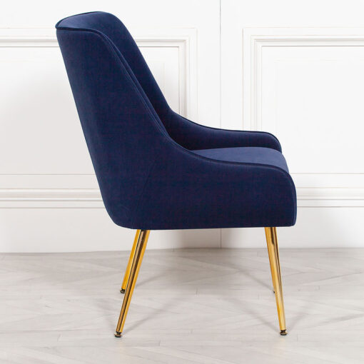 Blue Velvet Dining Chair Bedroom Chair With Gold Metal Legs