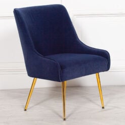 Blue Velvet Dining Chair Bedroom Chair With Gold Metal Legs