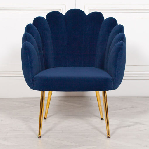 Blue Velvet Shell Dining Chair Bedroom Accent Chair With Gold Legs
