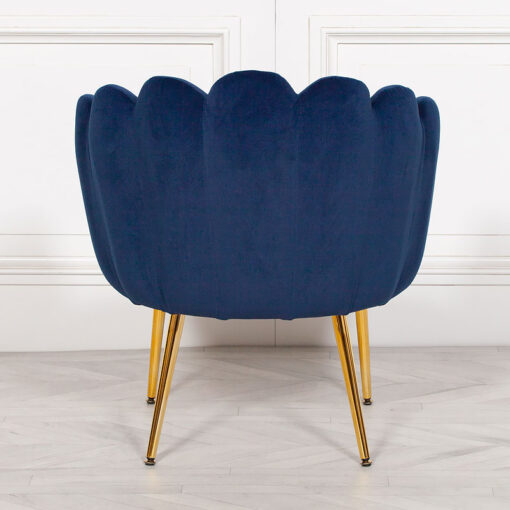 Blue Velvet Shell Dining Chair Bedroom Accent Chair With Gold Legs