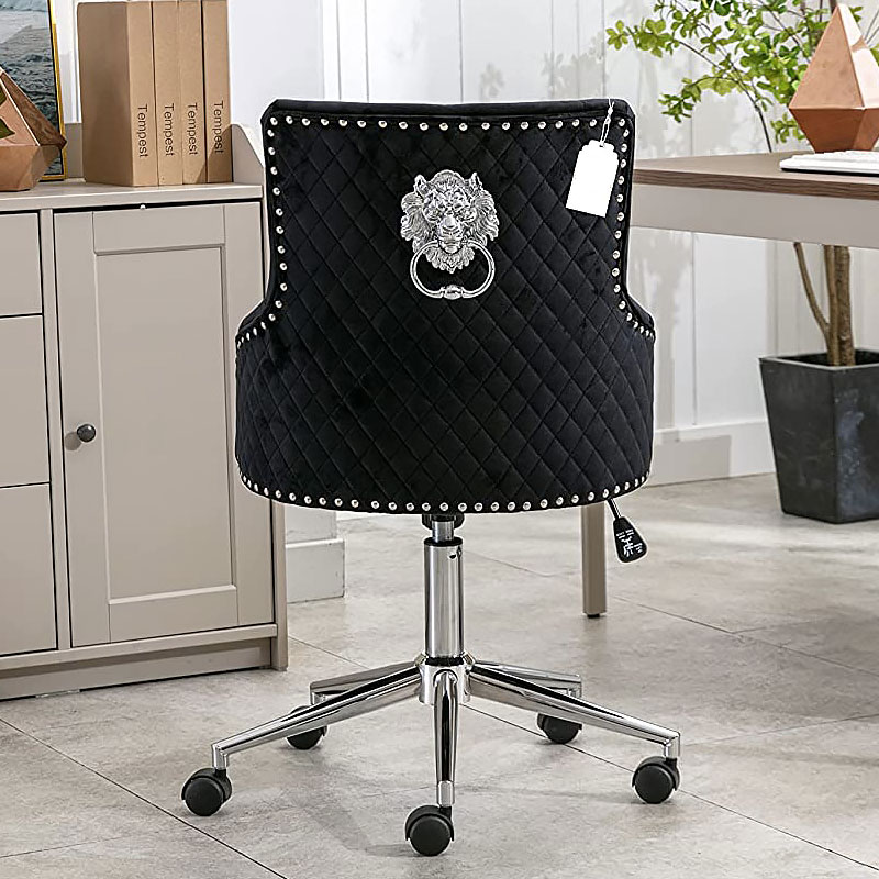 Camilla Black Velvet Upholstered Office Chair Chrome Lion Knocker Tufted  Back | Picture Perfect Home