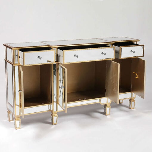 Canterbury Gold Mirrored 3 Drawer 4 Door Venetian Sideboard Cabinet 160cm