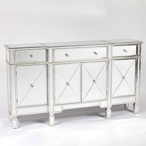 Canterbury Silver Mirrored 3 Drawer 4 Door Venetian Sideboard Cabinet 160cm