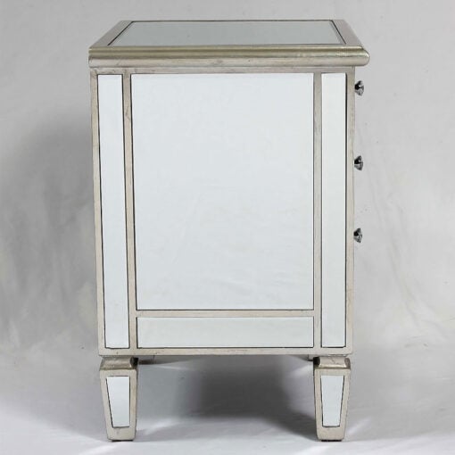 Canterbury Silver Mirrored 3 Drawer Venetian Bedside Cabinet