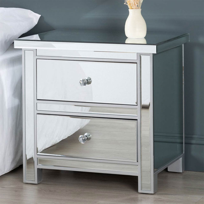 thumbnail image 2 of FCH Mirrored Nightstand – 2 Drawer Bedside Table, Yellow Finish, Modern Accent 2 of 5