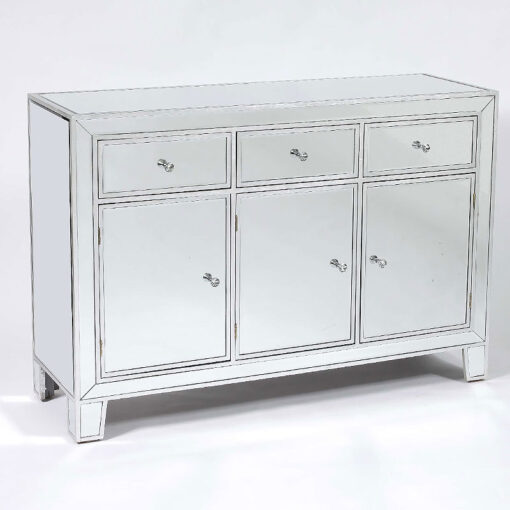 Delphine Silver Mirrored 3 Drawer 3 Door Sideboard Cabinet
