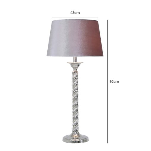 Diamond Glitz Twist Table Lamp With Grey Velvet Shade 71cm