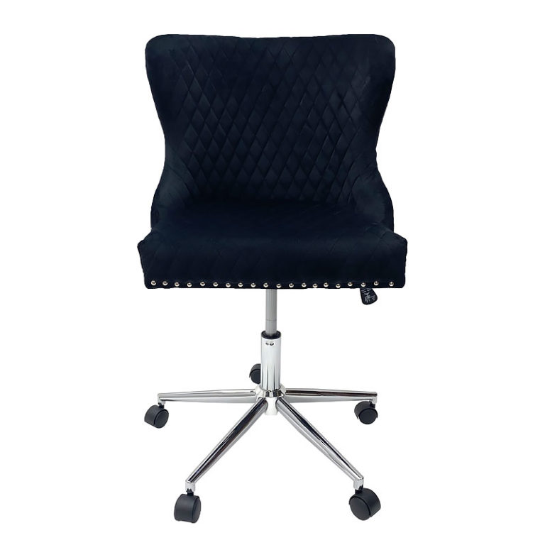 Diana Black Velvet Upholstered Office Chair Chrome Lion Knocker Tufted