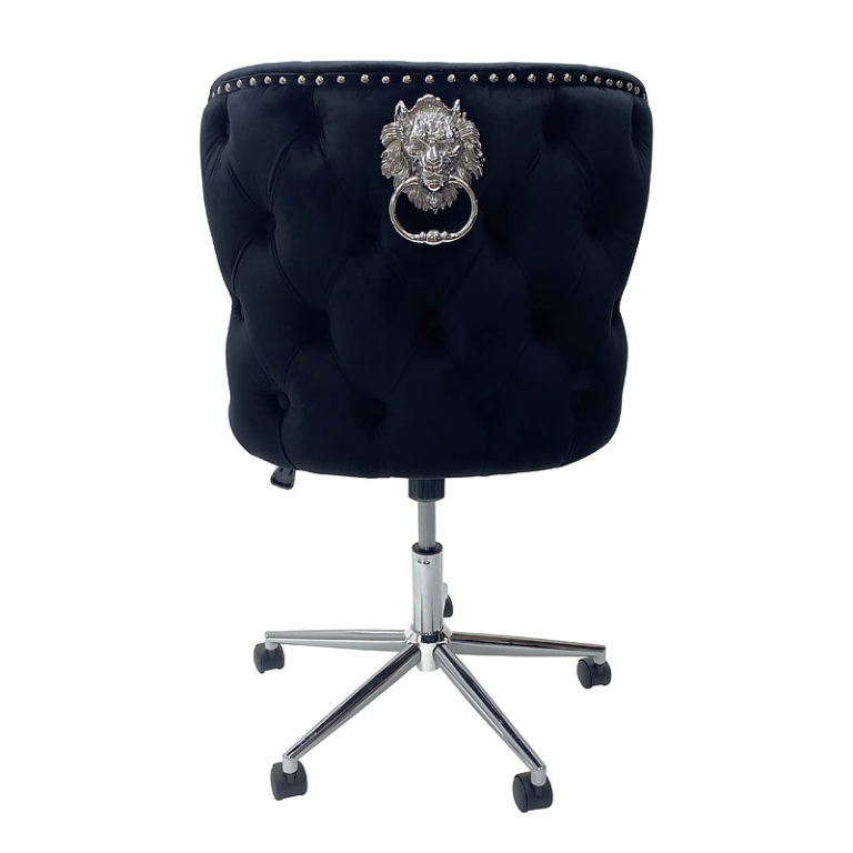 Diana Black Velvet Upholstered Office Chair Chrome Lion Knocker Tufted