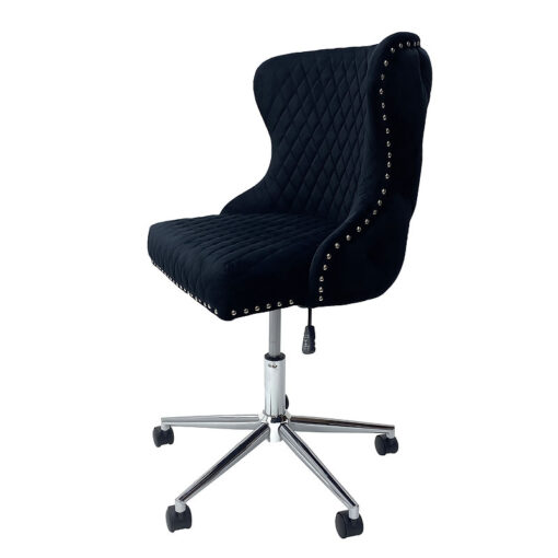 Diana Black Velvet Upholstered Office Chair Chrome Lion Knocker Tufted Back
